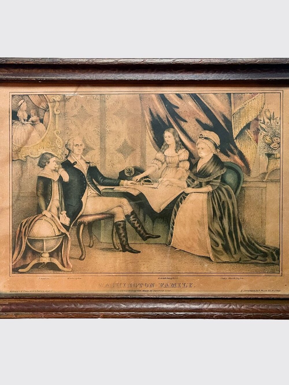 Rare Kellogs & Thayer hand colored lithograph titled Washington Family